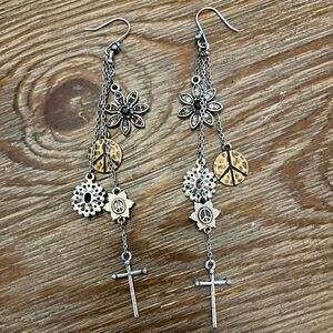 Lucky Brand Silver and Gold Dangle Charm Earrings